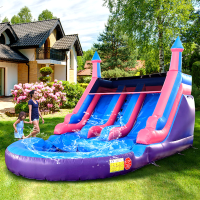 Slide idraulici gonfiabili a doppia corsia per uso commerciale all'aperto con piscina
