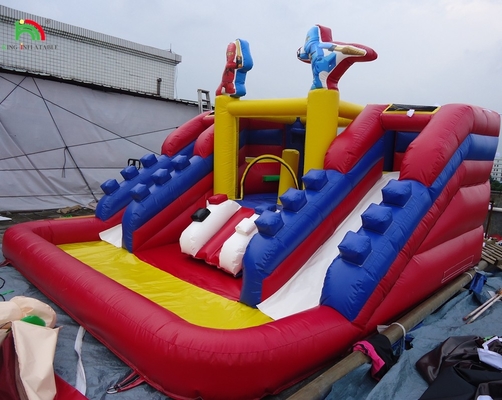 Popolari scivoli d'acqua gonfiabili commerciali con piscina Scivoli d'acqua gonfiabili a doppia corsia per bambini e adulti