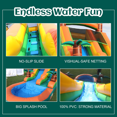 Scivolo d'acqua commerciale secco e bagnato gonfiabile Tropical Fiesta Breeze Kids Scivolo d'acqua gonfiabile con piscina