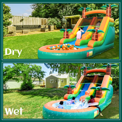 Scivolo d'acqua commerciale secco e bagnato gonfiabile Tropical Fiesta Breeze Kids Scivolo d'acqua gonfiabile con piscina