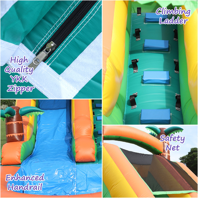Scivolo d'acqua commerciale secco e bagnato gonfiabile Tropical Fiesta Breeze Kids Scivolo d'acqua gonfiabile con piscina