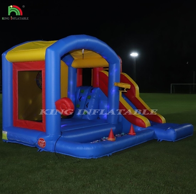 Castello gonfiabile per bambini con soffiatore, castello gonfiabile con scivolo, arrampicata, ostacoli, trampolino, piscina a palla