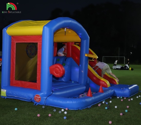 Castello gonfiabile per bambini con soffiatore, castello gonfiabile con scivolo, arrampicata, ostacoli, trampolino, piscina a palla