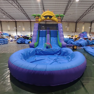 Slide acquatico commerciale a doppia corsia in PVC a doppia corsia, slitta idraulica gonfiabile con piscina idraulica a spruzzo