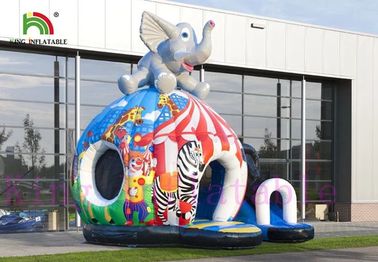 Il castello di salto gonfiabile della discoteca variopinta del circo con lo scorrevole ha stampato il pagliaccio/animali