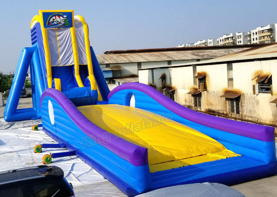 Annunci pubblicitari gonfiabile blu/giallo dei giochi dell'acquascivolo scorrevole dell'ippopotamo di 4m * di 12 per la spiaggia