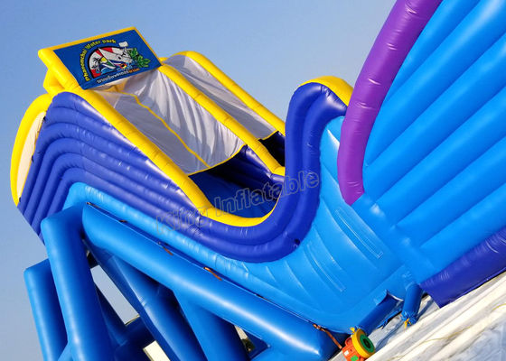 Annunci pubblicitari gonfiabile blu/giallo dei giochi dell'acquascivolo scorrevole dell'ippopotamo di 4m * di 12 per la spiaggia