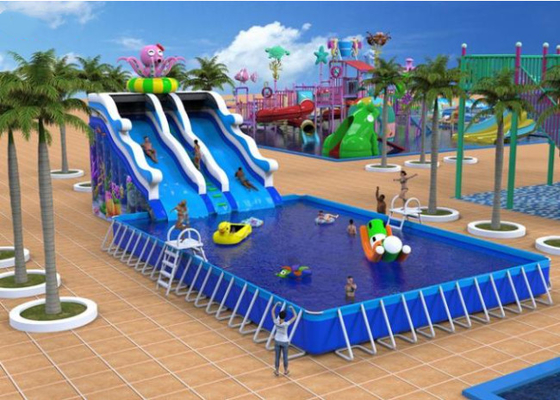 Piscina del parco gonfiabile dell'acqua dello squalo grande con l'acquascivolo