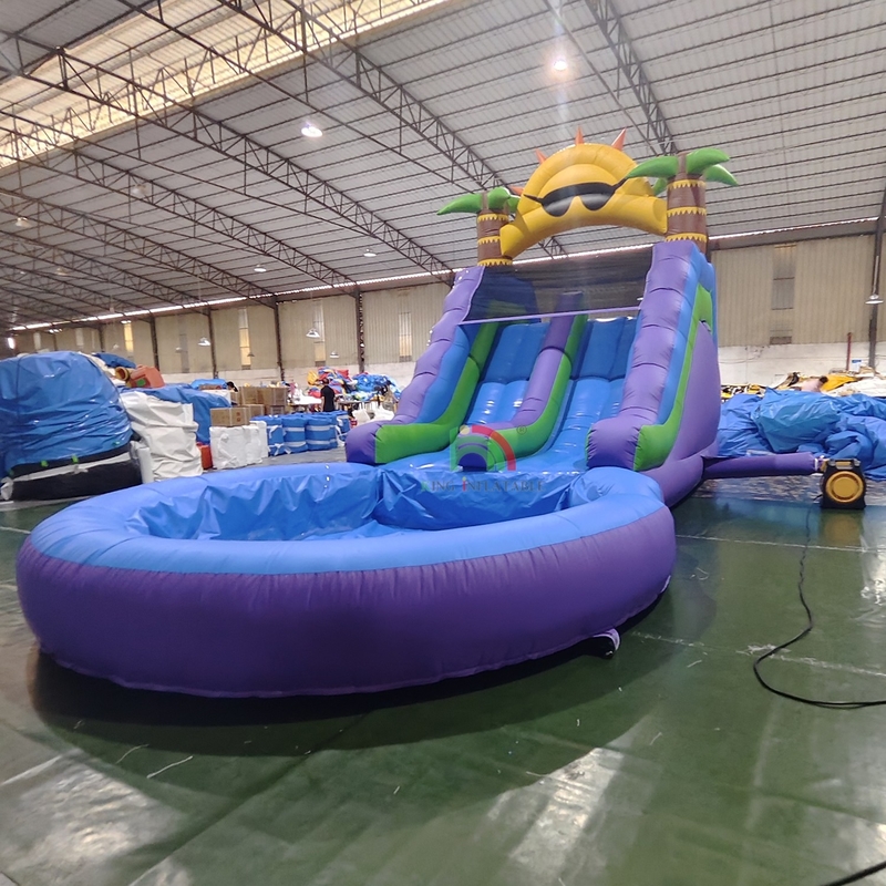 Slide acquatico commerciale a doppia corsia in PVC a doppia corsia, slitta idraulica gonfiabile con piscina idraulica a spruzzo